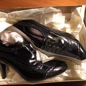 FRANCO SARTO 7.5 M Wingtip Heels Shoes LACE UP BLK